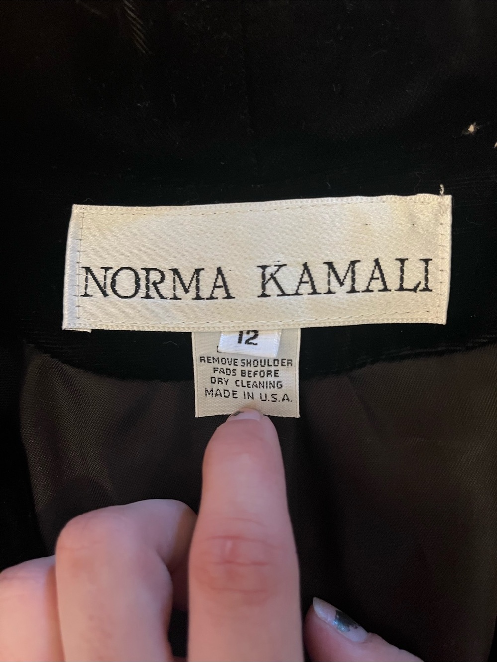 Vintage Norma Kamali Black Velvet Skirt Suit Blazer Set Made USA Old Money - Picture 5 of 10
